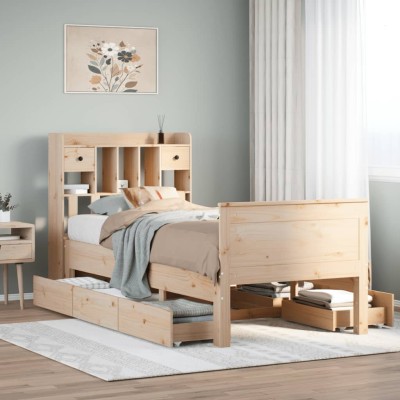 Cama con estantería sin colchón madera maciza de pino 75x190 cm