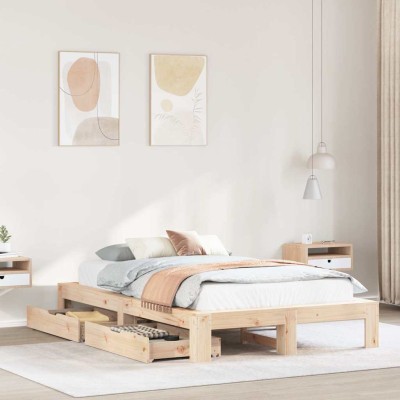 Estructura de cama sin colchón madera maciza de pino 135x190 cm