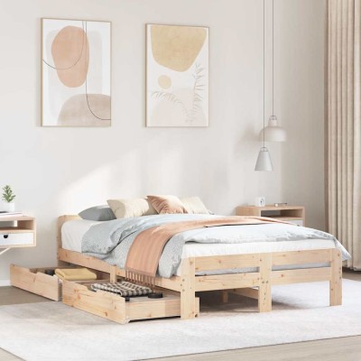 Estructura de cama sin colchón madera maciza de pino 120x190 cm