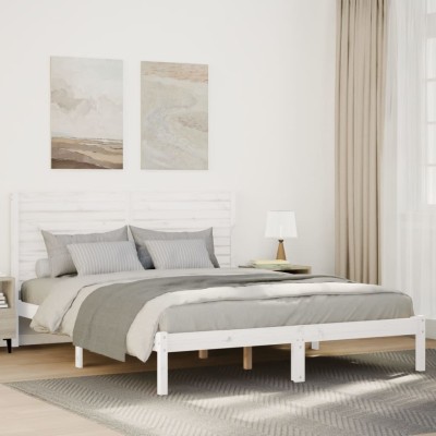 Cama extralarga sin colchón madera maciza blanca 140x220 cm
