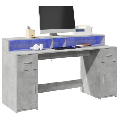 Escritorio con LED madera ingeniería gris hormigón 160x55x91 cm