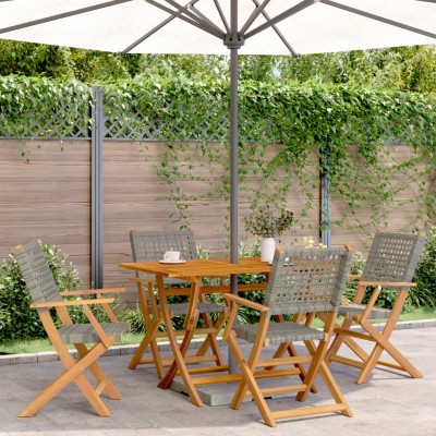 Set de comedor de jardín 5 piezas ratán PE madera maciza gris