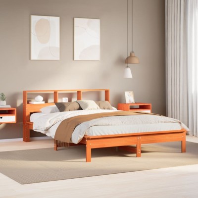 Cama sin colchón madera maciza de pino marrón cera 140x200 cm