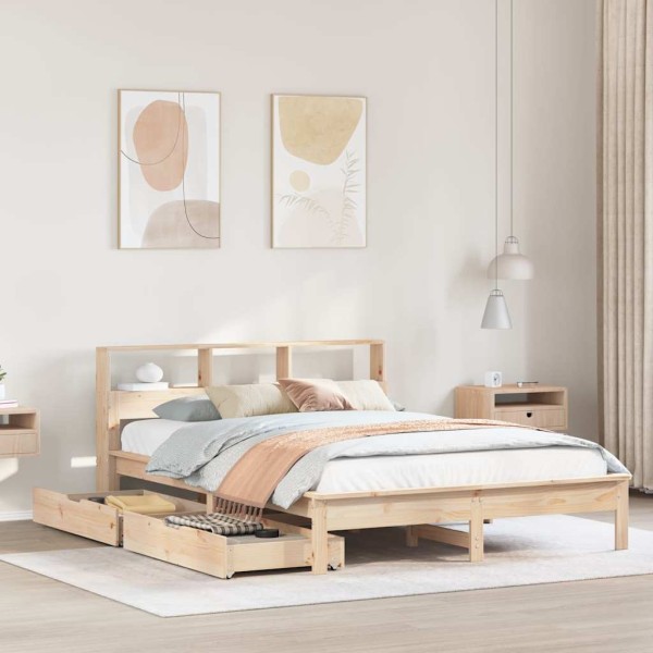 Cama con estantería sin colchón madera maciza de pino 140x190cm