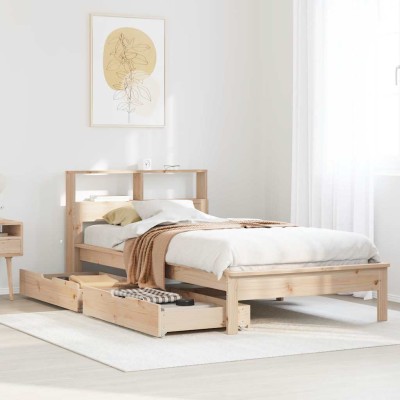 Cama con estantería sin colchón madera maciza de pino 90x190 cm