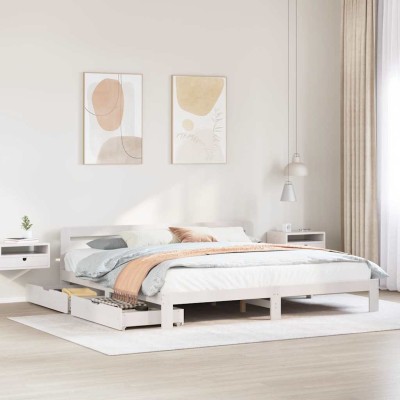 Cama sin colchón madera maciza de pino blanca 180x200 cm