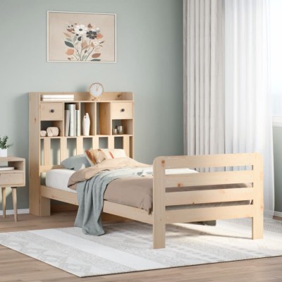Cama con estantería sin colchón madera maciza de pino 90x200 cm