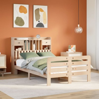 Cama con estantería sin colchón madera maciza de pino 135x190cm