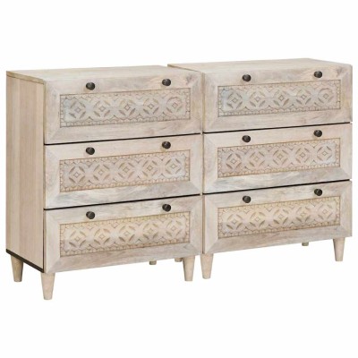 Vitrina 2 pcs Blanco 60 x 33 x 75 cm madera maciza de mango