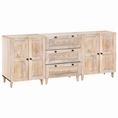Vitrina 3 pcs Blanco 60 x 33 x 75 cm madera maciza de mango