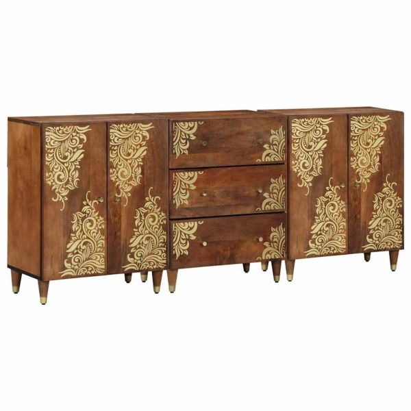 Juego de muebles de baño Floral 3 pcs Madera de miel y dorado
