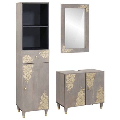 Juego de muebles de baño con cajón 3 pcs Gris 62 x 33 x 58 cm