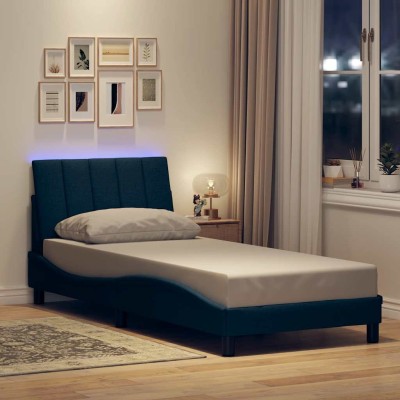 Estructura de cama sin colchón tela azul 90x190 cm