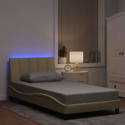 Estructura de cama sin colchón tela crema 100x200 cm