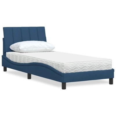 Cama con colchón tela azul 90x190 cm