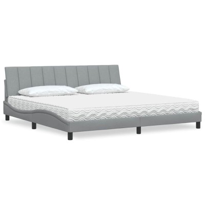 Cama con colchón tela gris claro 200x200 cm