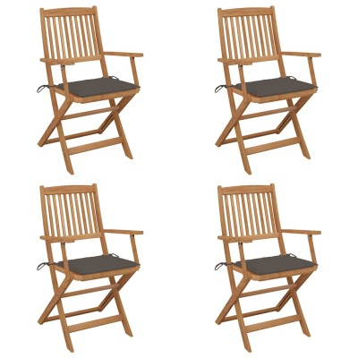 Sillas de jardín plegables 4 uds y cojines madera maciza acacia