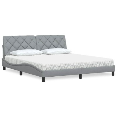 Cama con colchón de tela gris claro 180x200 cm