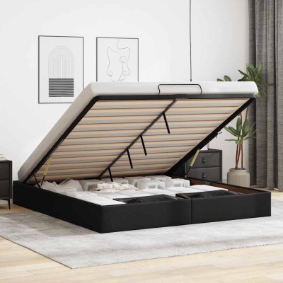 Estructura de cama otomana sin colchón cuero sintético negro
