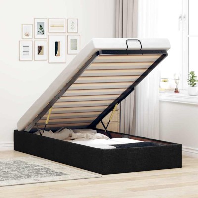 Estructura de cama otomana sin colchón tela negro 100x200cm
