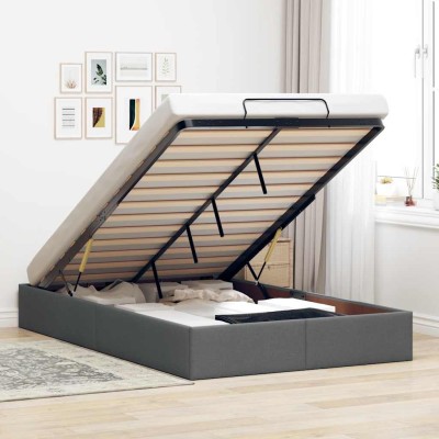 Estructura cama otomana sin colchón tela gris oscuro 120x200cm