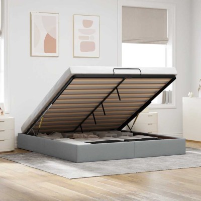 Estructura cama otomana sin colchón tela gris claro 160x200cm