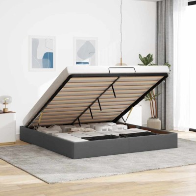 Estructura cama otomana sin colchón tela gris oscuro 180x200cm