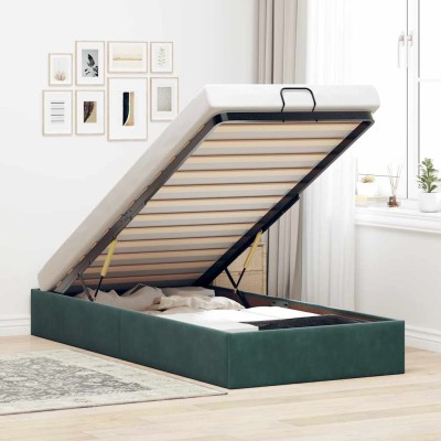 Estructura de cama otomana sin colchón terciopelo azul oscuro