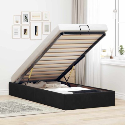 Estructura cama otomana sin colchón terciopelo negro 100x200 cm