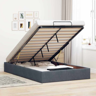 Estructura de cama otomana sin colchón terciopelo gris oscuro
