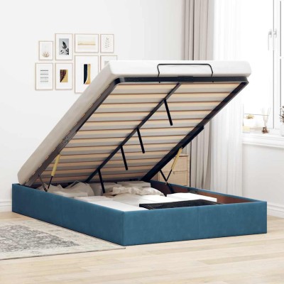Estructura de cama otomana sin colchón terciopelo azul oscuro