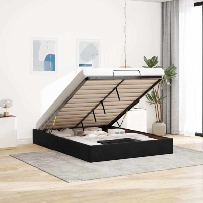 Estructura cama otomana sin colchón terciopelo negro 140x200cm