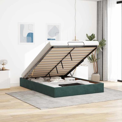 Estructura de cama otomana sin colchón verde oscuro 140x200 cm
