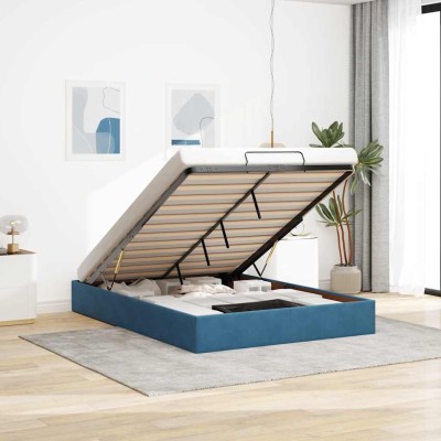Estructura de cama otomana sin colchón azul oscuro 140x200 cm