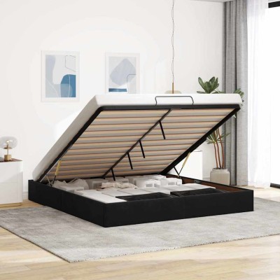 Estructura de cama otomana sin colchón negra 160x200 cm
