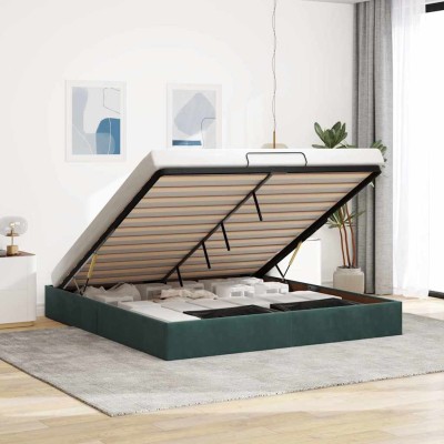 Estructura de cama otomana sin colchón verde oscuro 180x200 cm