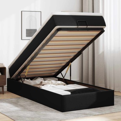 Estructura cama otomana colchón cuero sintético negro 100x200cm