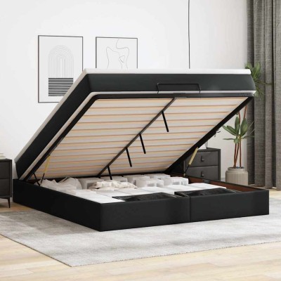 Estructura cama otomana colchón cuero sintético negro 160x200cm