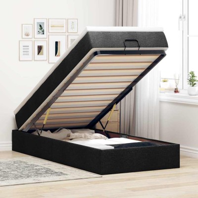 Estructura cama otomana colchón tela negro 90x200 cm