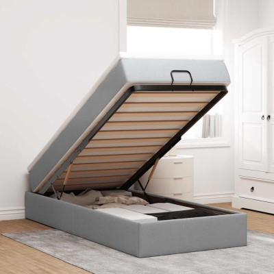 Estructura cama otomana con colchón tela gris claro 100x200cm