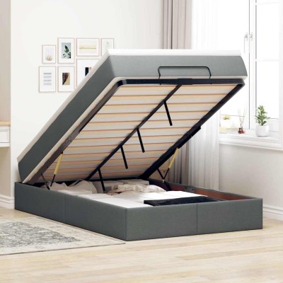 Estructura cama otomana colchón tela gris oscuro 120x200cm