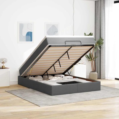 Estructura cama otomana colchón tela gris oscuro 140x190cm
