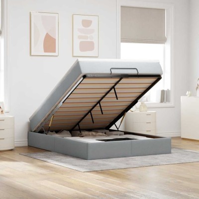 Estructura cama otomana colchón tela gris claro 140x200cm