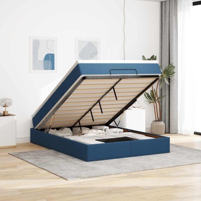 Estructura de cama otomana colchón tela azul pardo 140x200cm