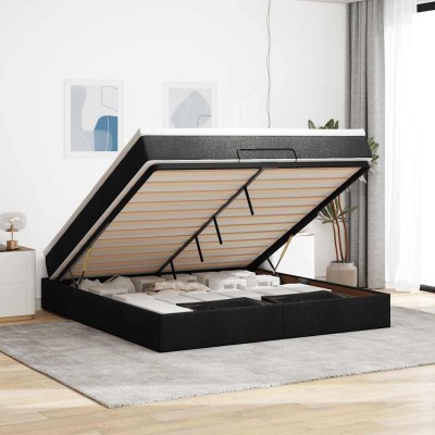 Estructura de cama otomana con colchón tela negra 180x200cm