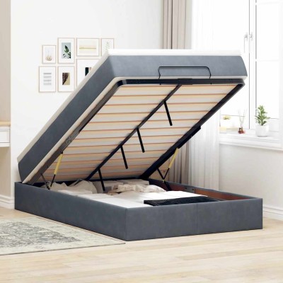 Estructura cama otomana colchón terciopelo gris oscuro