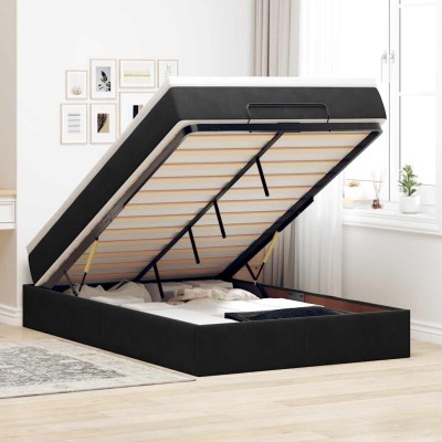 Estructura de cama otomana colchón terciopelo negro 120x200cm