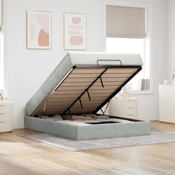 Estructura cama otomana con colchón gris claro 140x200cm