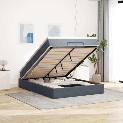 Estructura cama otomana con colchón gris oscuro 140x200cm