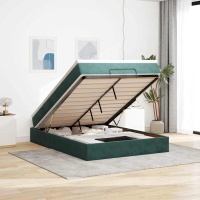 Estructura de cama otomana con colchón verde oscuro 140x200 cm